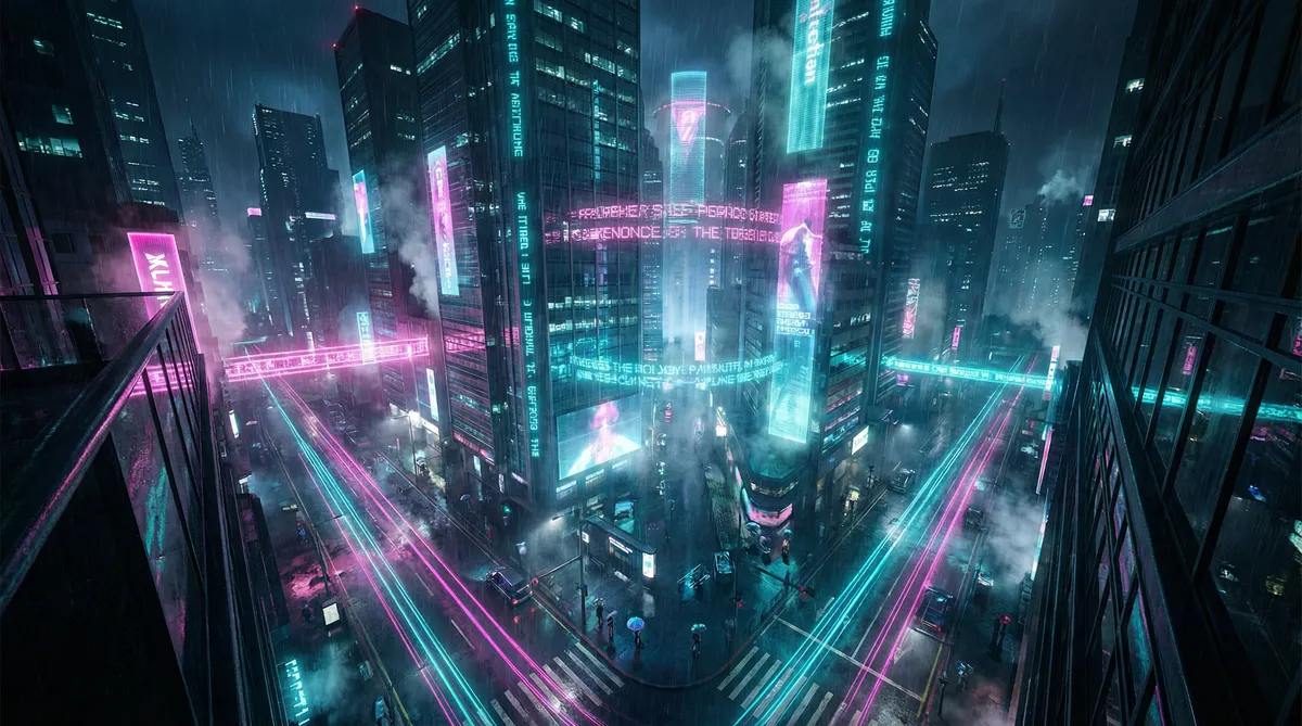 色系军团全集下载 竖屏短剧平台首页背景 - 赛博朋克都市夜景